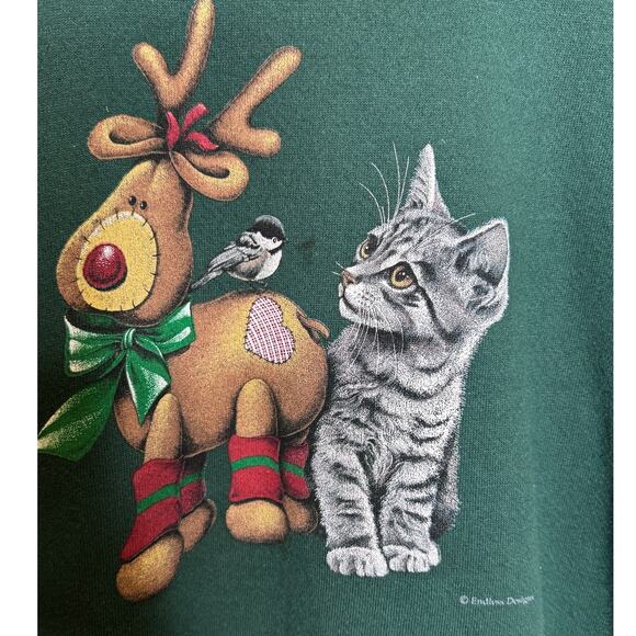 Vintage 90s Cat, Reindeer & Bird by Endless Designs Crewneck Size: X- Large - Picture 2 of 4